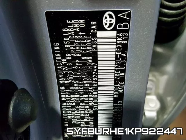 5YFBURHE1KP922447 фото 2