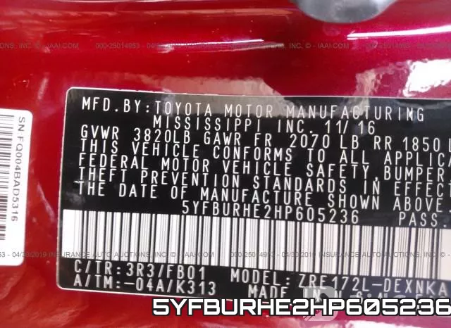 5YFBURHE2HP605236 фото 10