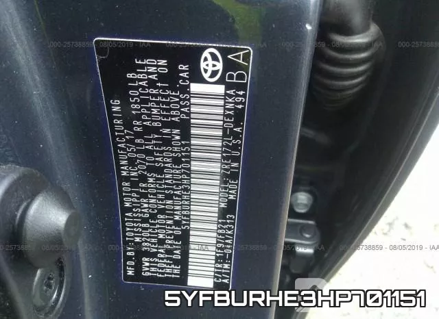 5YFBURHE3HP701151 фото 10