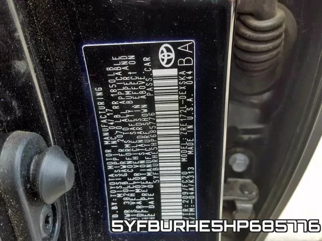 5YFBURHE5HP685776 фото 2