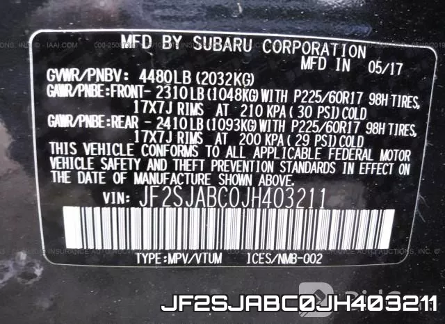 JF2SJABC0JH403211 фото 10