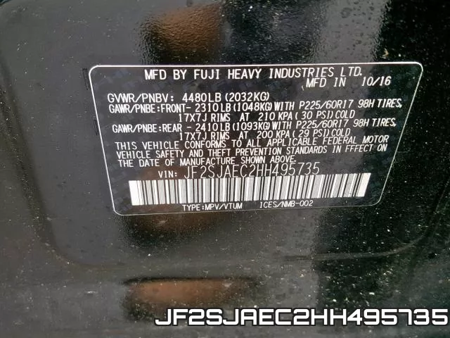 JF2SJAEC2HH495735 фото 2