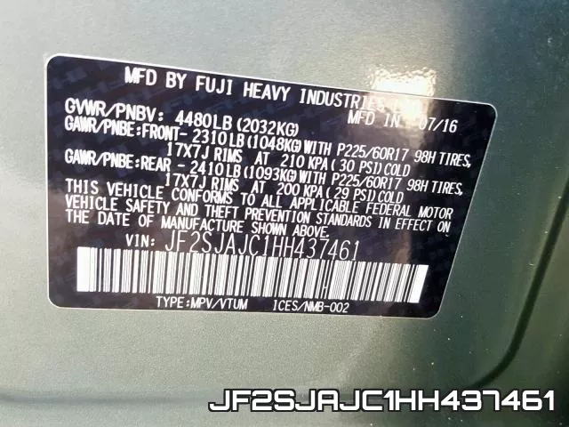 JF2SJAJC1HH437461 фото 2