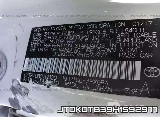 JTDKDTB39H1592977 фото 10