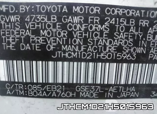 JTHCM1D21H5015963 фото 10