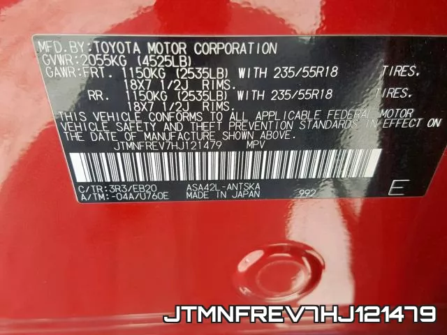 JTMNFREV7HJ121479 фото 2