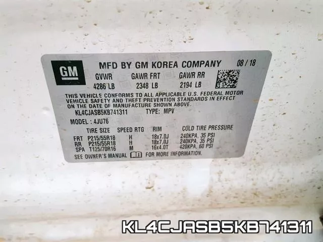 KL4CJASB5KB741311 фото 2