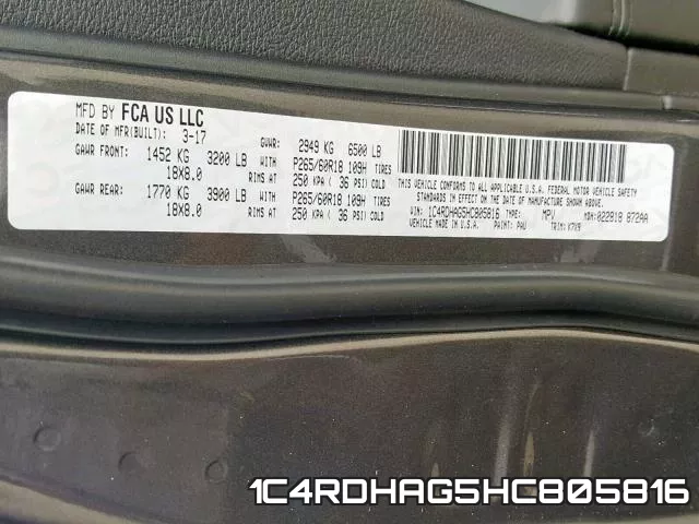 1C4RDHAG5HC805816 фото 2