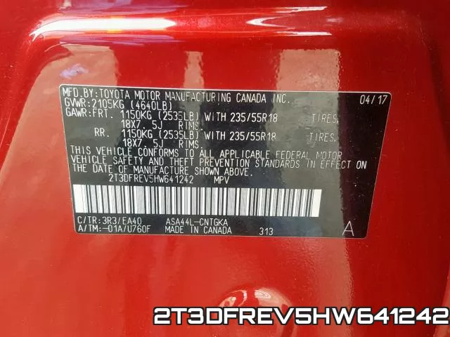 2T3DFREV5HW641242 фото 2