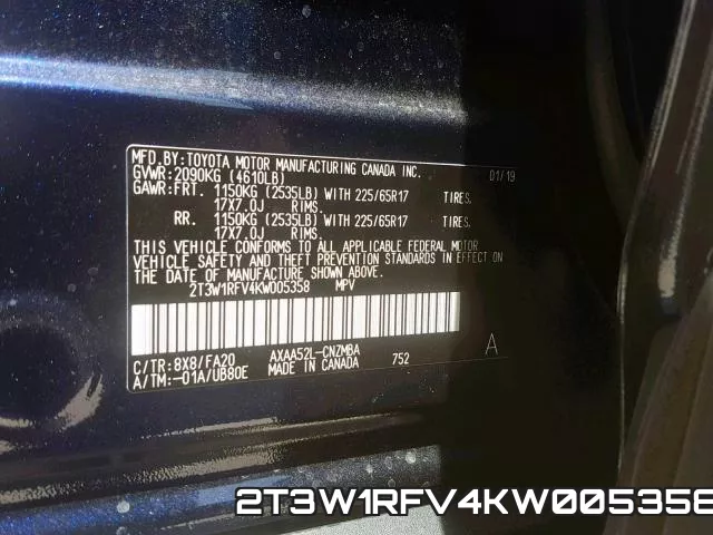 2T3W1RFV4KW005358 фото 2