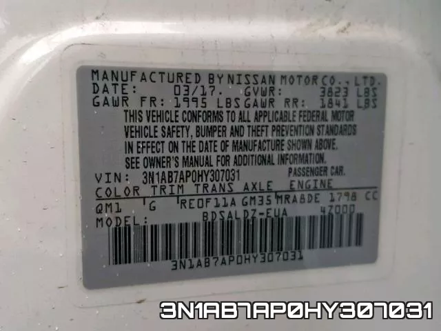 3N1AB7AP0HY307031 фото 2