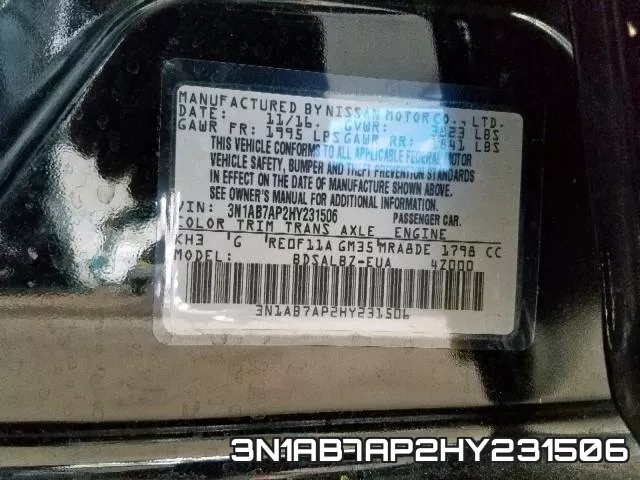 3N1AB7AP2HY231506 фото 2