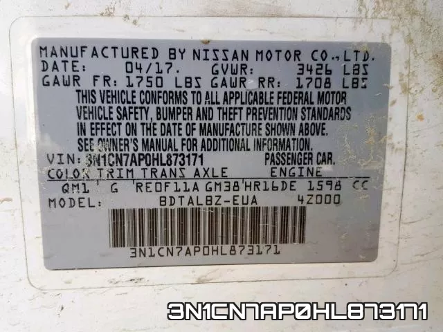 3N1CN7AP0HL873171 фото 2