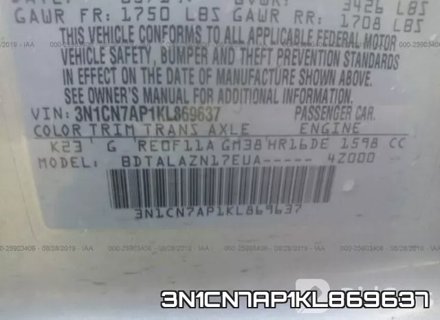 3N1CN7AP1KL869637 фото 10
