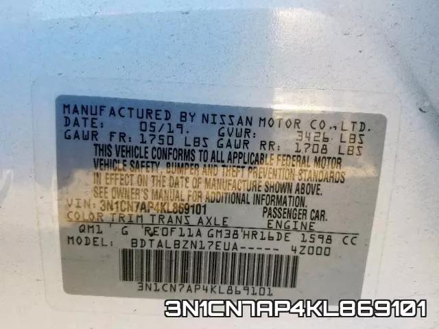 3N1CN7AP4KL869101 фото 2