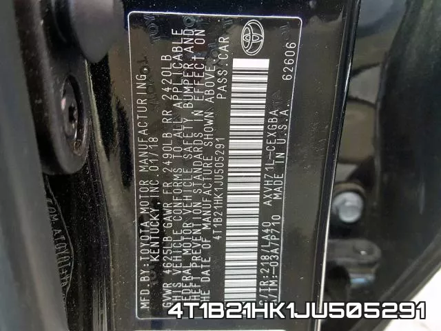 4T1B21HK1JU505291 фото 2