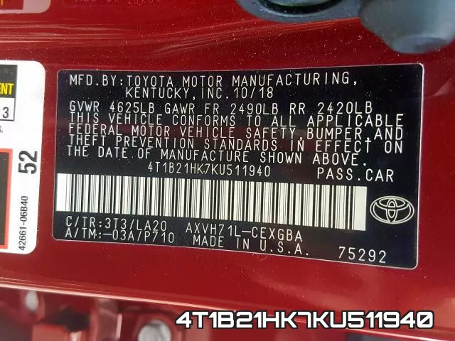 4T1B21HK7KU511940 фото 2