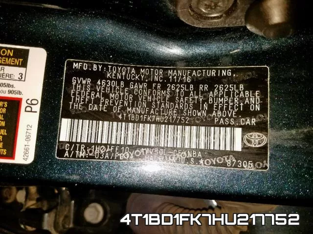 4T1BD1FK7HU217752 фото 2