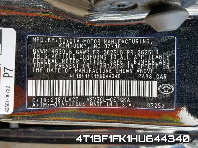 4T1BF1FK1HU644340 фото 2