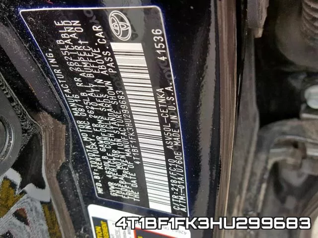 4T1BF1FK3HU299683 фото 2