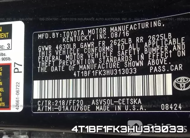 4T1BF1FK3HU313033 фото 10