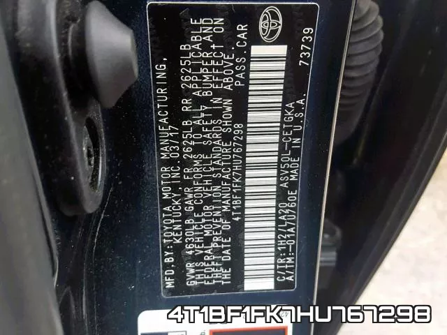 4T1BF1FK7HU767298 фото 2