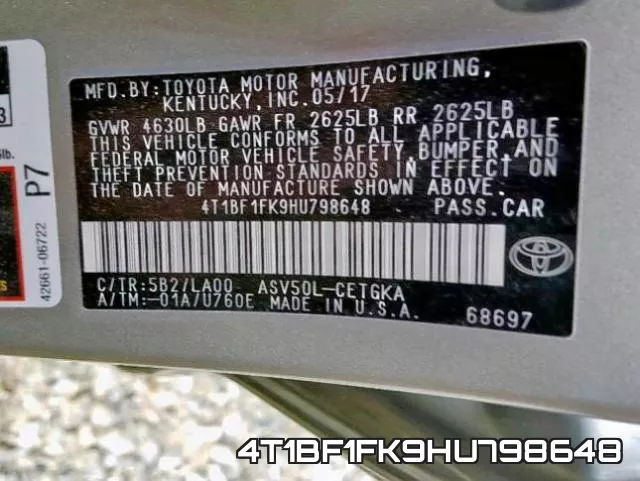 4T1BF1FK9HU798648 фото 2