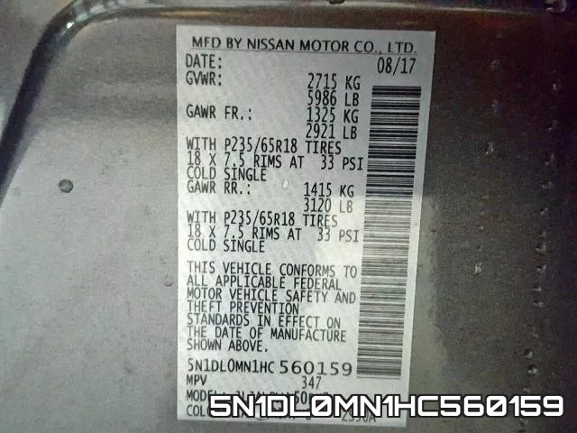 5N1DL0MN1HC560159 фото 2