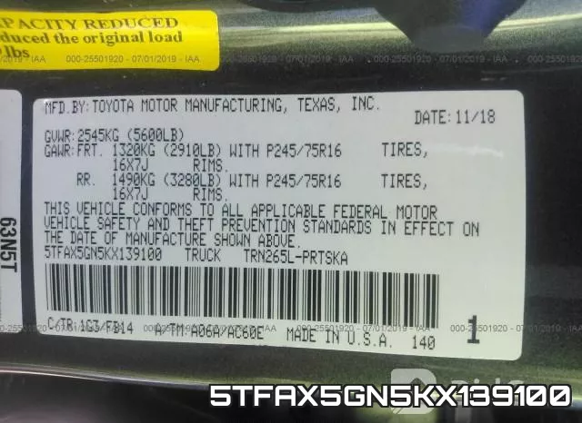 5TFAX5GN5KX139100 фото 10