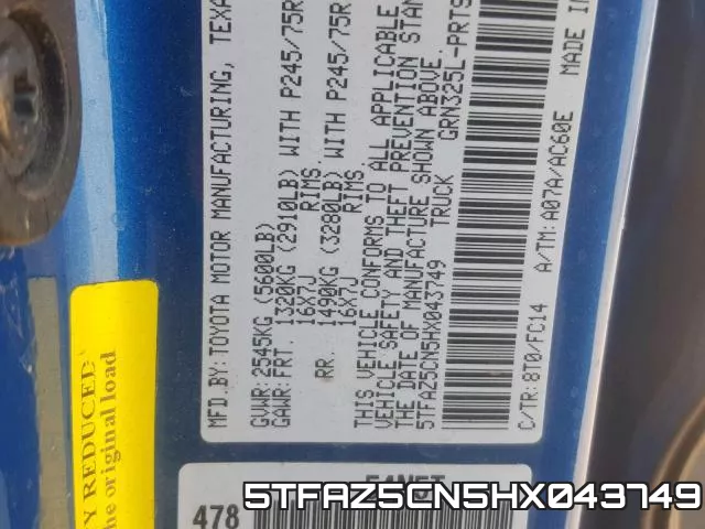 5TFAZ5CN5HX043749 фото 2