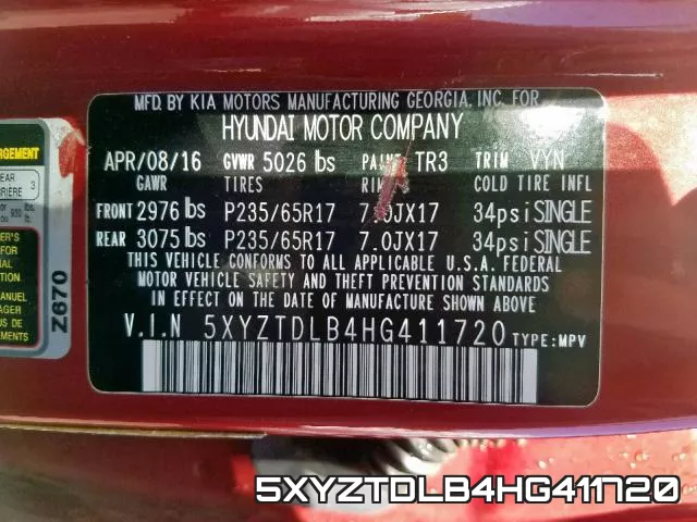 5XYZTDLB4HG411720 фото 2