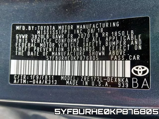 5YFBURHE0KP876805 фото 2