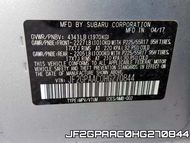 JF2GPAAC0HG270844 фото 2