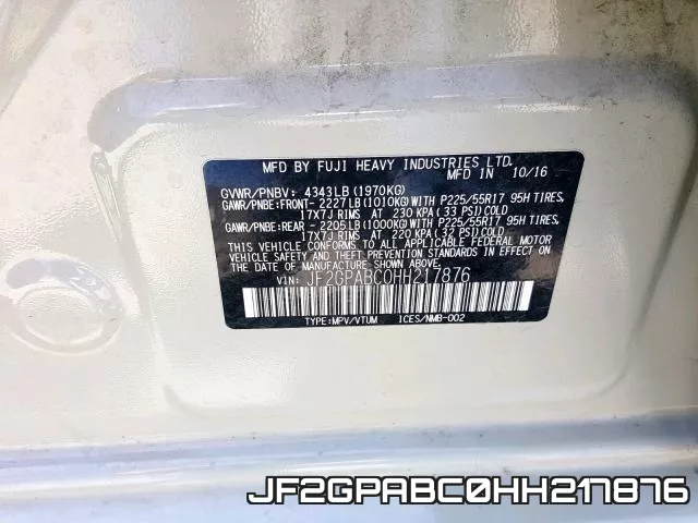 JF2GPABC0HH217876 фото 2