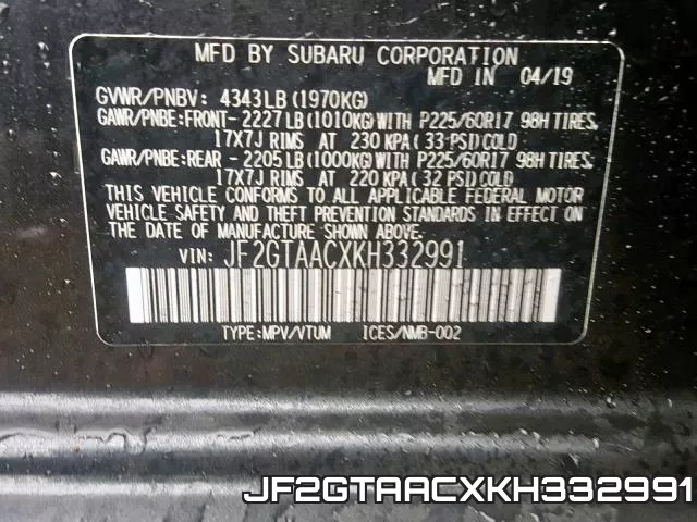 JF2GTAACXKH332991 фото 2