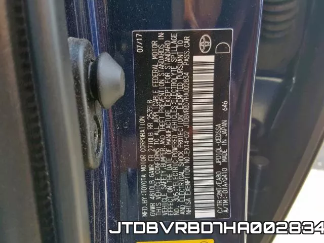 JTDBVRBD7HA002834 фото 2