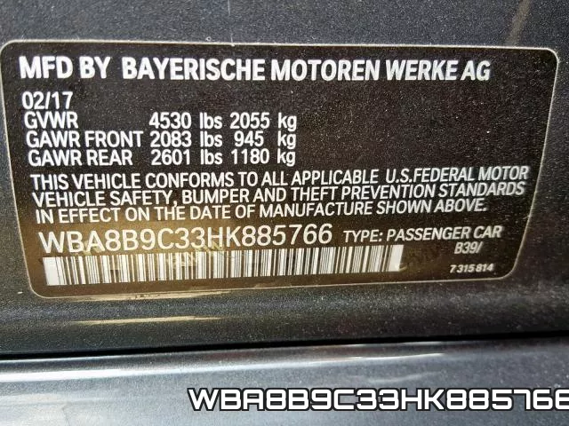 WBA8B9C33HK885766 фото 2