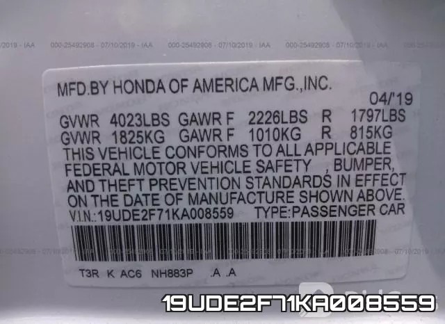 19UDE2F71KA008559 фото 10