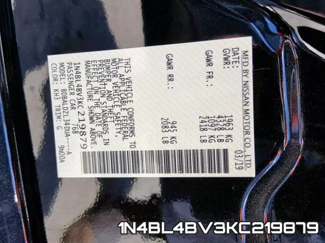 1N4BL4BV3KC219879 фото 2