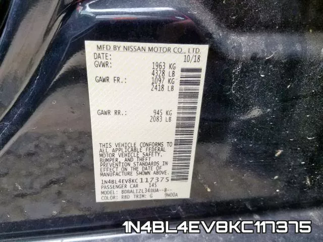 1N4BL4EV8KC117375 фото 2