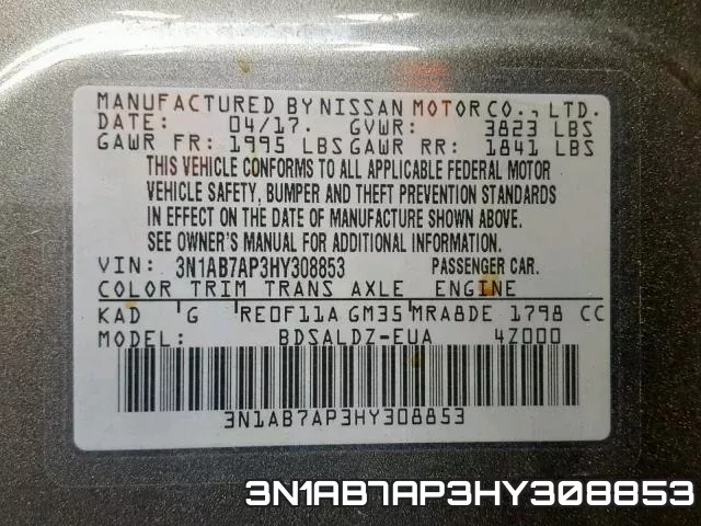 3N1AB7AP3HY308853 фото 2