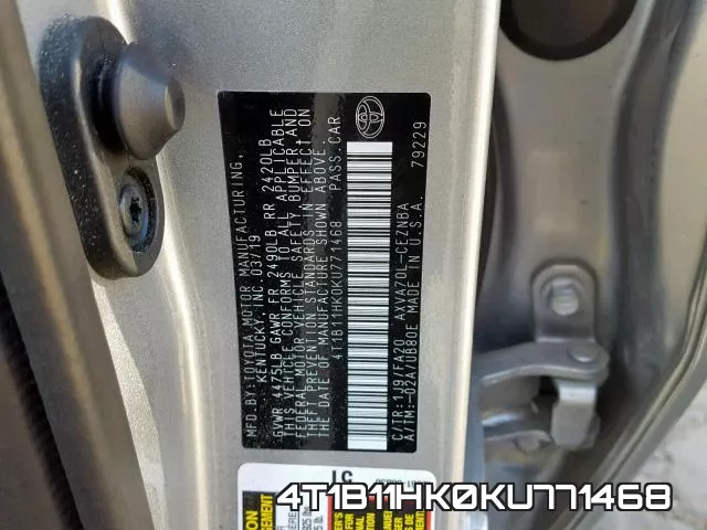 4T1B11HK0KU771468 фото 2