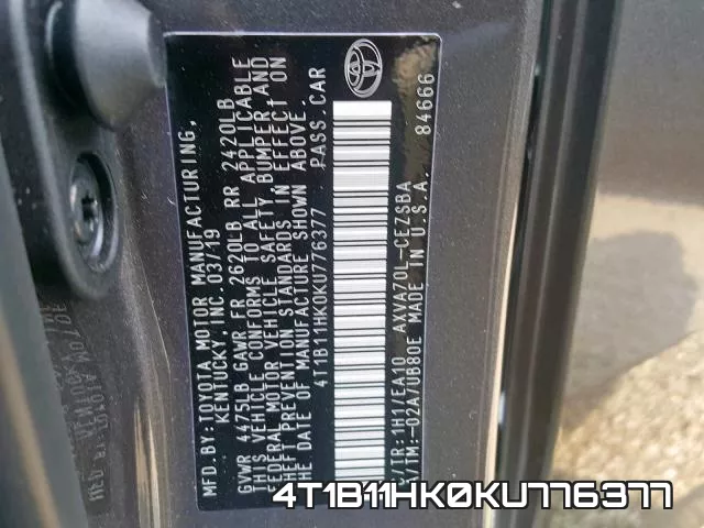 4T1B11HK0KU776377 фото 2