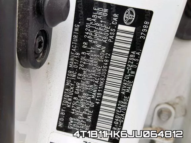 4T1B11HK6JU064812 фото 2