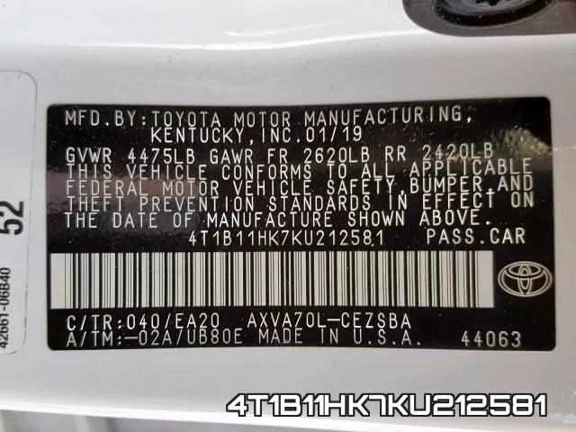4T1B11HK7KU212581 фото 2