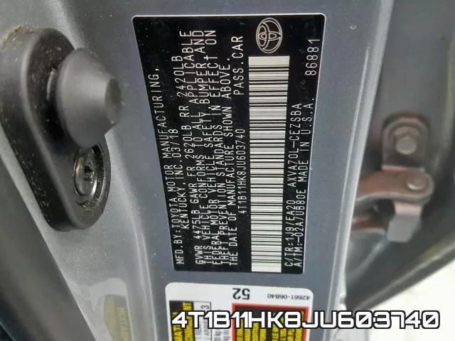 4T1B11HK8JU603740 фото 2
