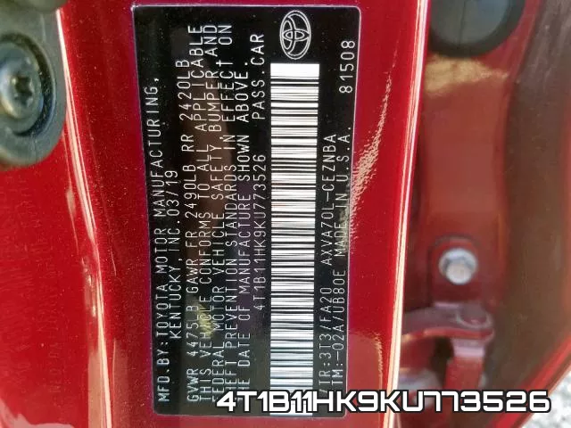 4T1B11HK9KU773526 фото 2