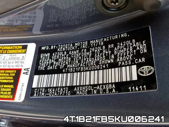 4T1B21FB5KU006241 фото 2