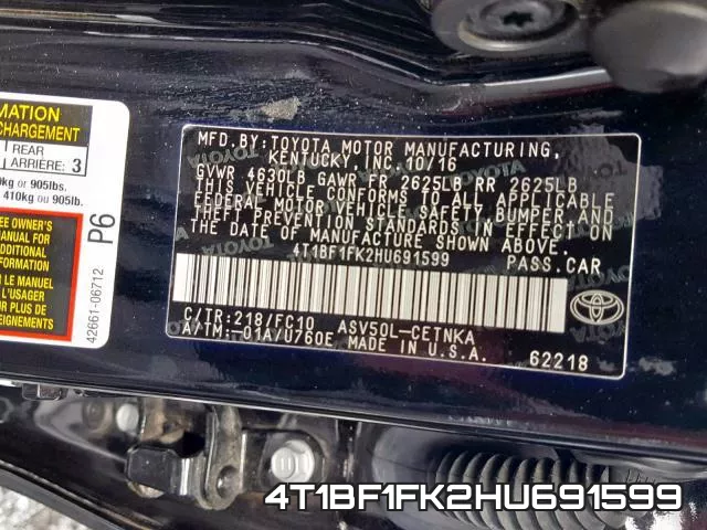 4T1BF1FK2HU691599 фото 2