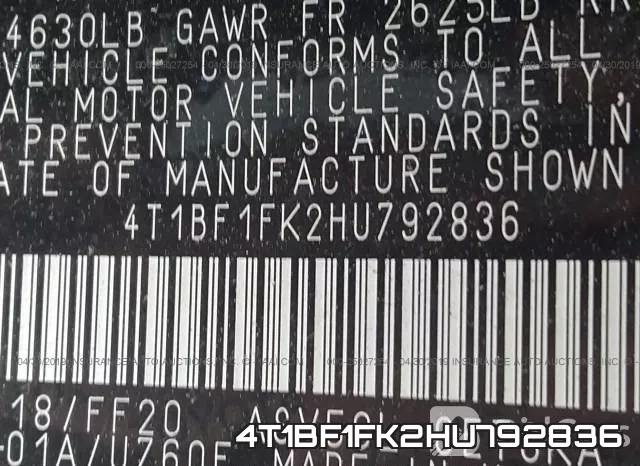 4T1BF1FK2HU792836 фото 10